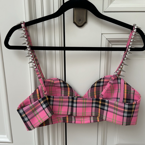 AREA Embellished cropped plaid corset top - Picture 7 of 7